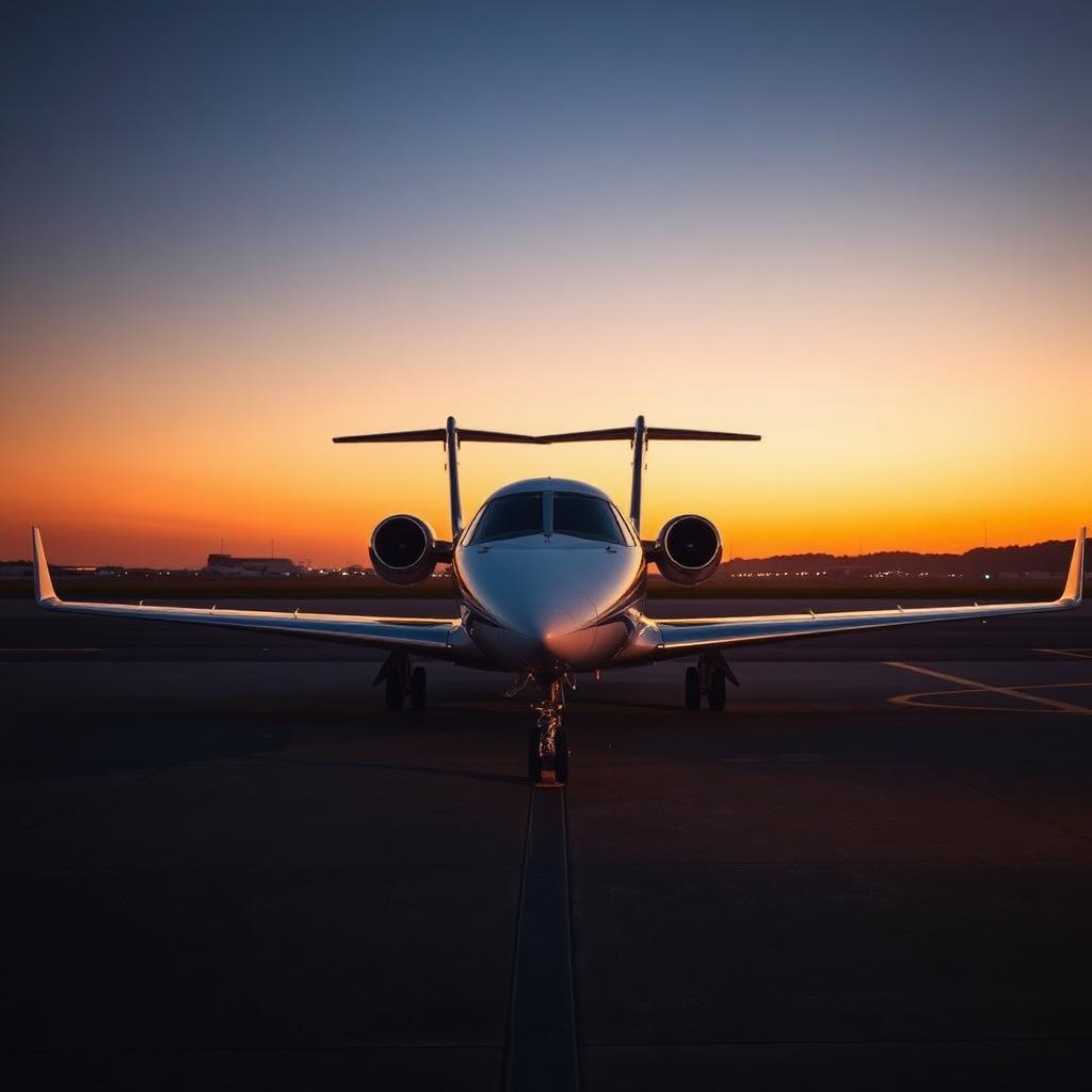 Private jet at twilight, ready for acquisition