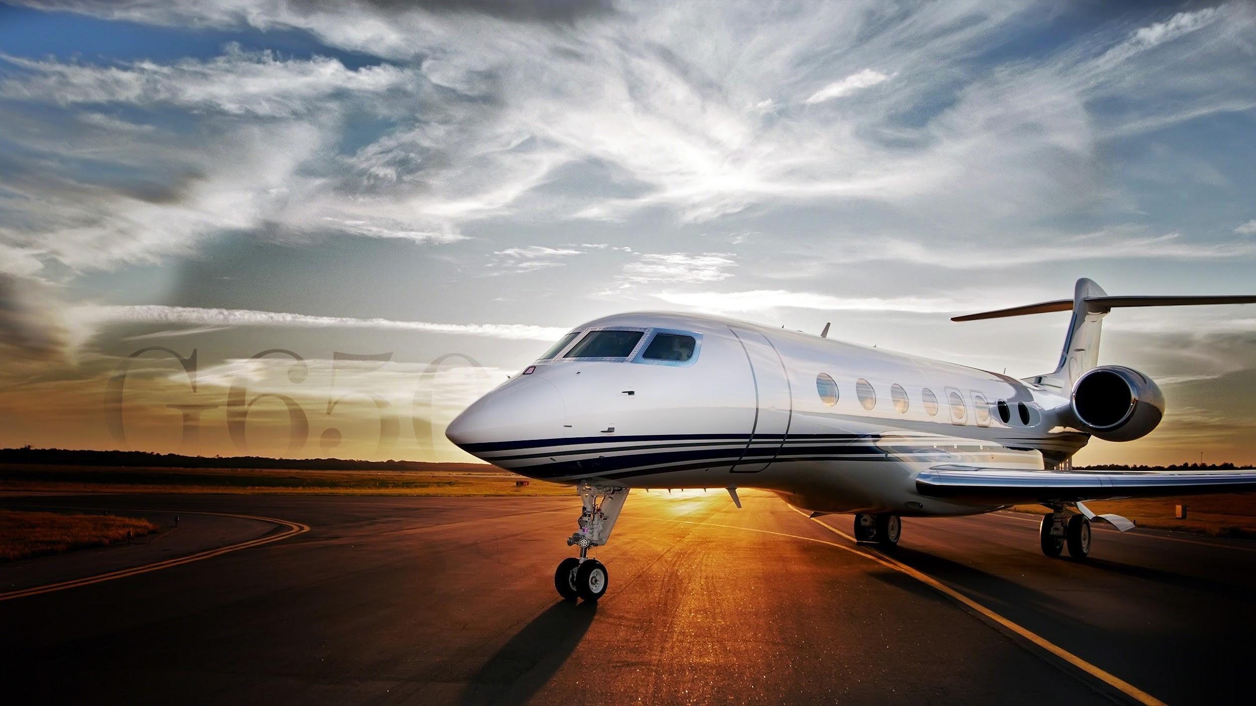 Private jet at sunset